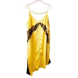 ASOS Yellow Asymmetrical Dress with Black Lace